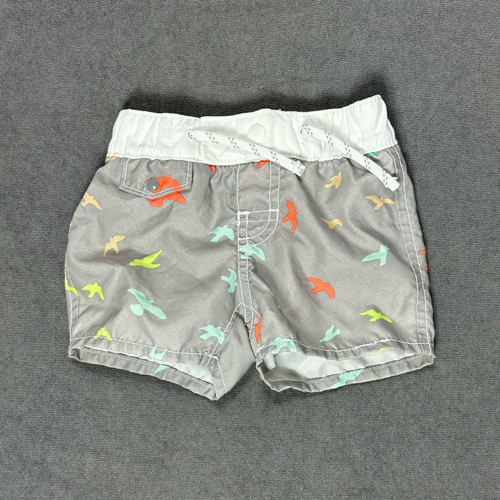 Baby Gap Boy Swim Trunks Size 3-6 Month Grey & White 02-0032